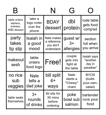 TFK Bingo Card