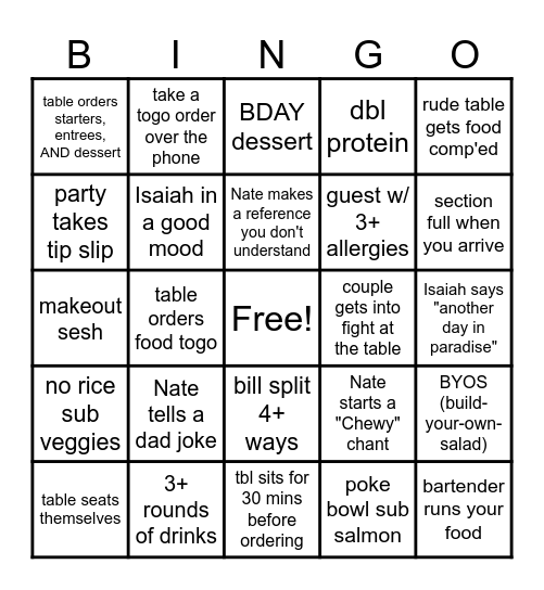 TFK Bingo Card