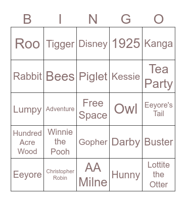 Winnie the Pooh Bingo Card