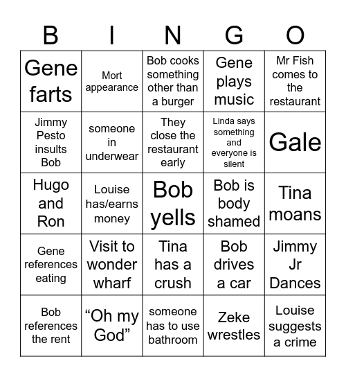 Bobs Burger Bingo Card