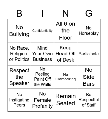 Group Norms Bingo Card