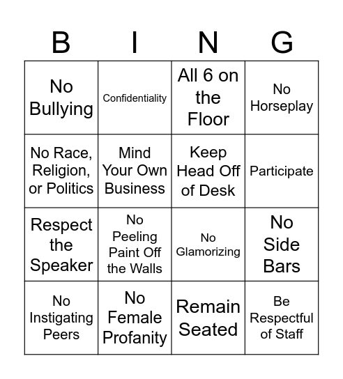 Group Norms Bingo Card