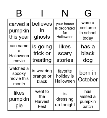 Halloween BINGO Card