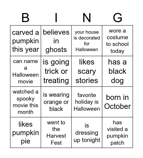 Halloween BINGO Card