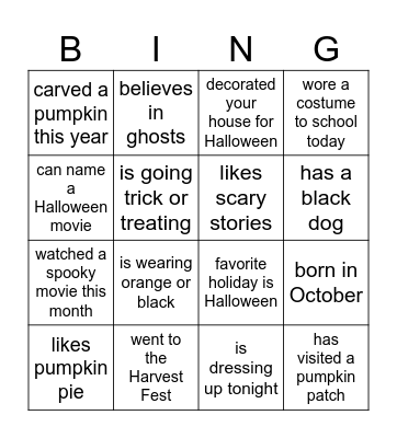 Halloween BINGO Card