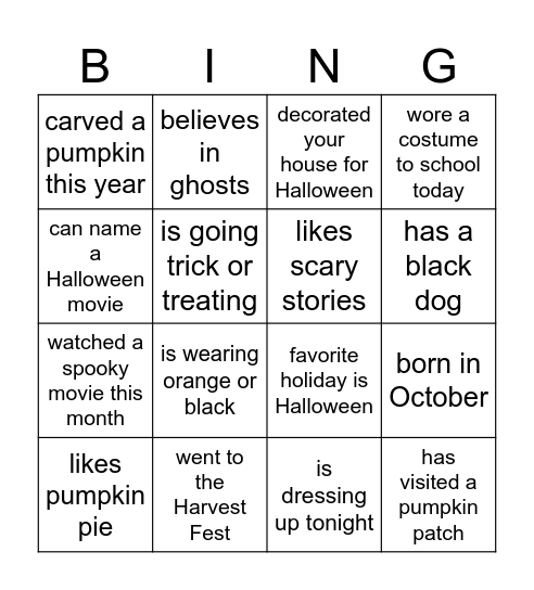 Halloween BINGO Card