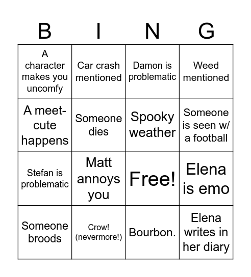 Myra & Sophia's TVD Date <3 Bingo Card