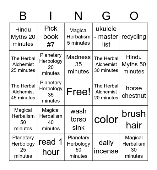 Witchy Study Bingo Card