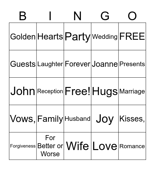 John & John's 50th Anniversary - Bingo Card