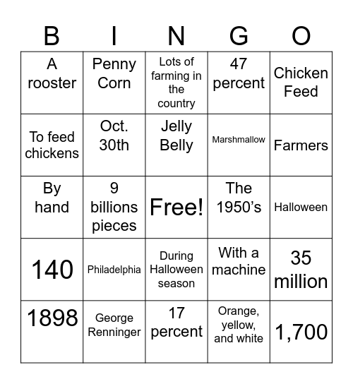 Candy Corn Bingo Card