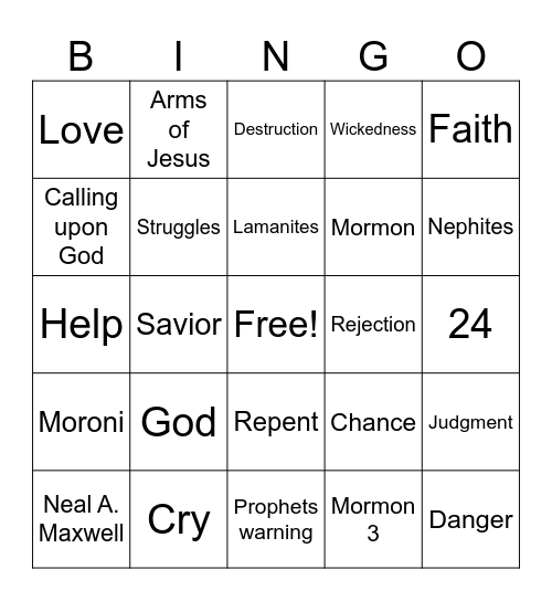 The Fall of the Nephites Bingo Card