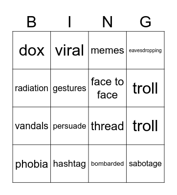 Unit 3 (Vocabulary) Bingo Card