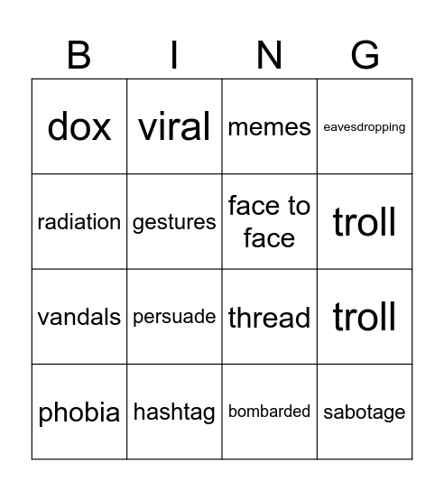 Unit 3 (Vocabulary) Bingo Card