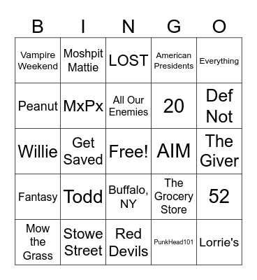 Chris Bingo Card