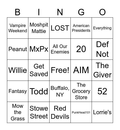 Chris Bingo Card