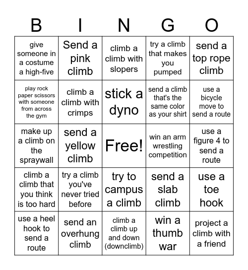 Climbing Club Bingo Card