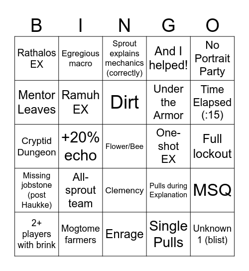 Mentor Roulette Bingo Card