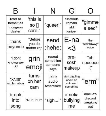 amelia bingo Card