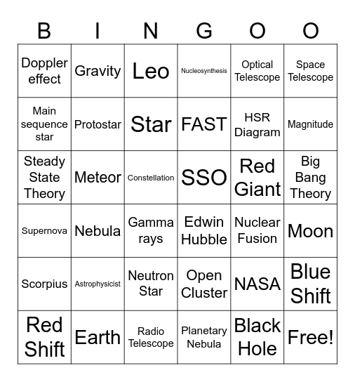 Universe Bingo Card