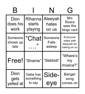 JBH Bingo Card