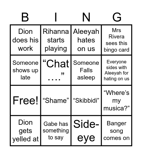 JBH Bingo Card