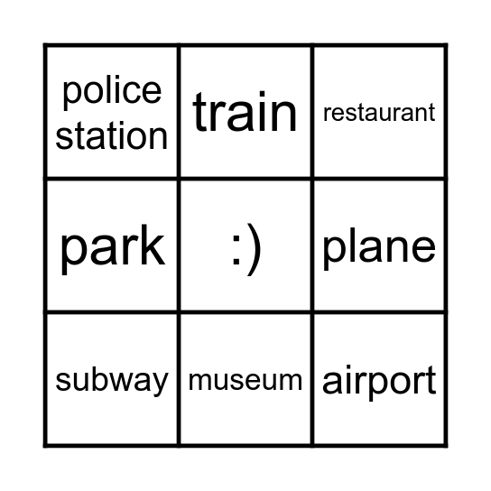 Means of transport and Places in the city Bingo Card