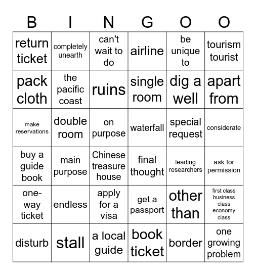 unit 2课本 Bingo Card