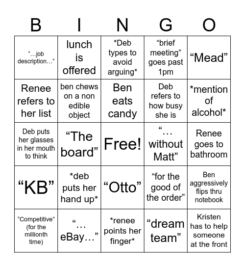 10.30 meeting 🫣 Bingo Card