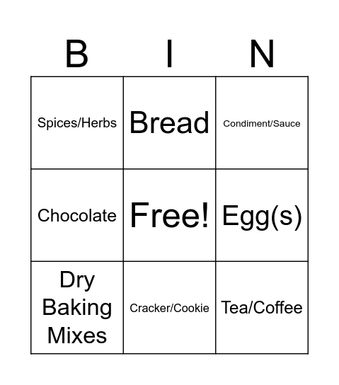 Euphy Expired Food Bingo Card