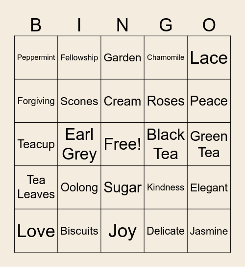 Tea and Grace Bingo Card