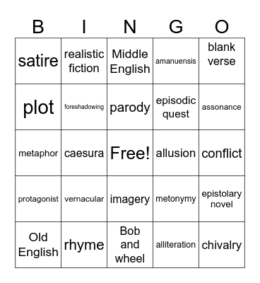 Literary Terms Bingo Card