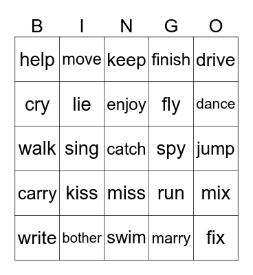 Common Verbs Bingo Card