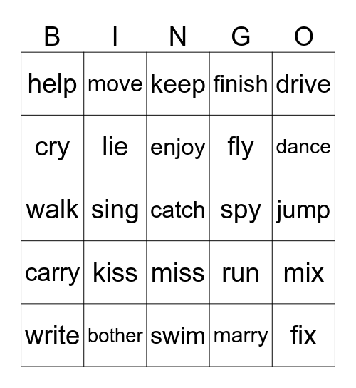 Common Verbs Bingo Card
