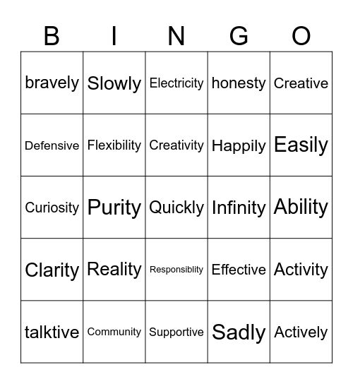 suffix Bingo Card