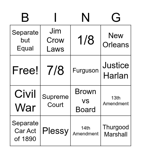 Fight to Unite Bingo Card