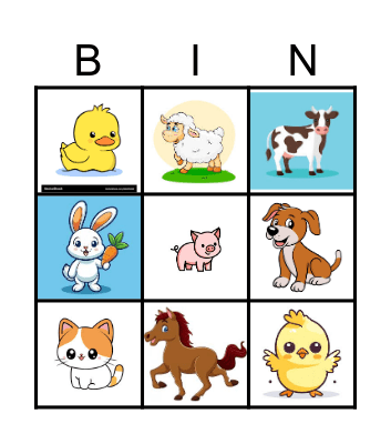 Farm animals Bingo Card