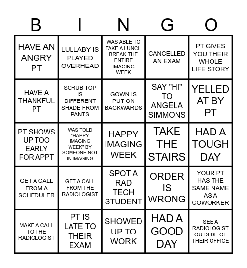 IMAGING WEEK Bingo Card