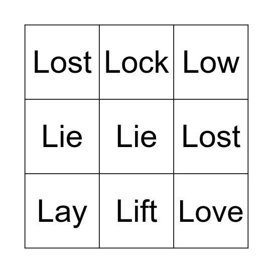 L in CV Combinations Bingo Card