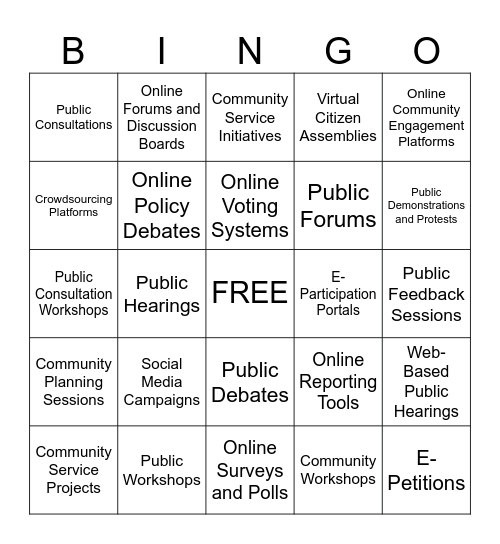 PARTICIPATORY DEMOCRACY Bingo Card