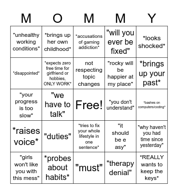 Yard Work Bingo Card