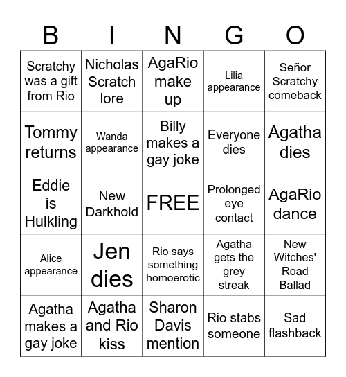 Agatha All Along Final Episodes Bingo Card