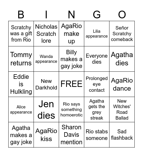 Agatha All Along Final Episodes Bingo Card