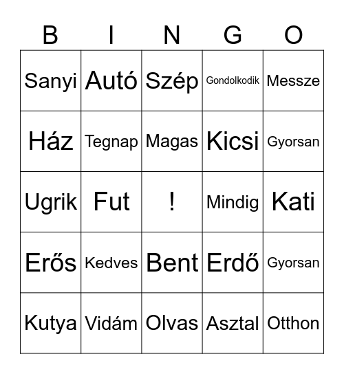 Nyelvtan Bingo Card