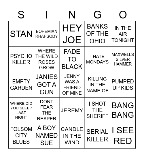 953 MURDER BALLADS Bingo Card