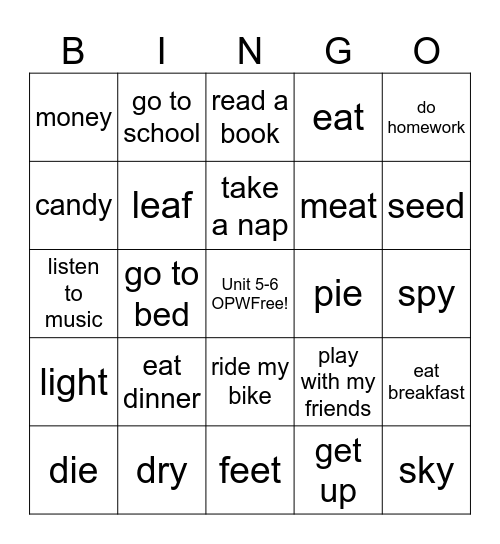 OPW Units 5-6 Vocabulary Bingo Card