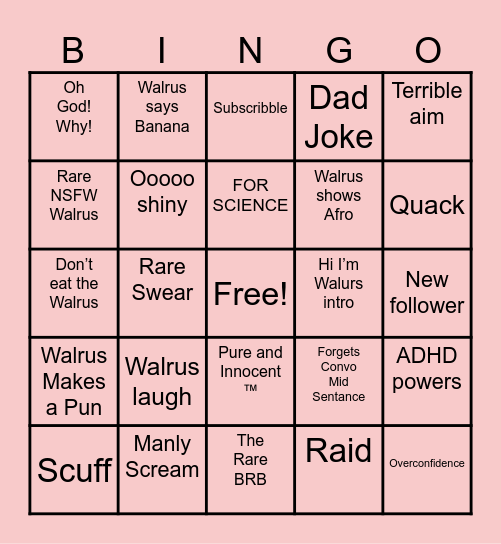 Walrus Bingo Card