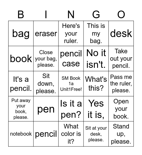 Superminds Book 1a Units 1 Bingo Card