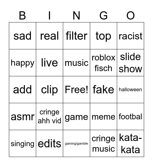 tiktok bingo Card