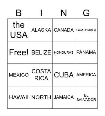 North America Bingo Card