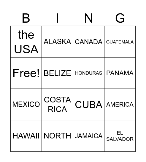 North America Bingo Card